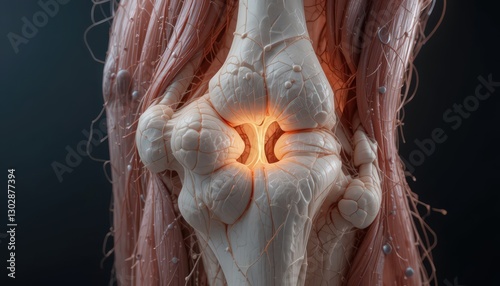 Human Anatomy: Detailed 3D Render of Elbow Joint with Muscles and Bones