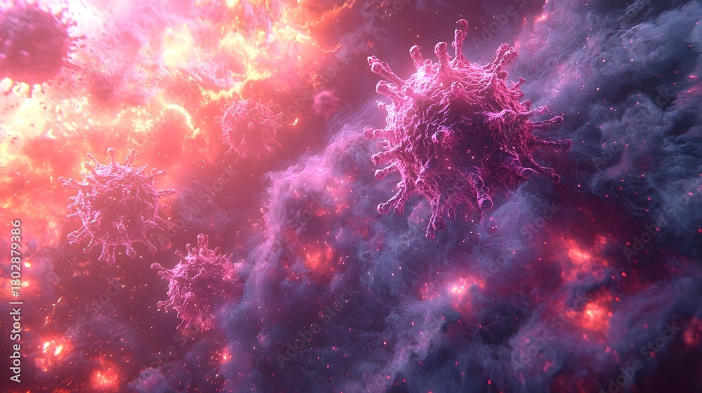 Fototapeta premium Vibrant Neutralization of Glowing Viruses by Luminous Antibodies Symbolizing Immunity and Protection