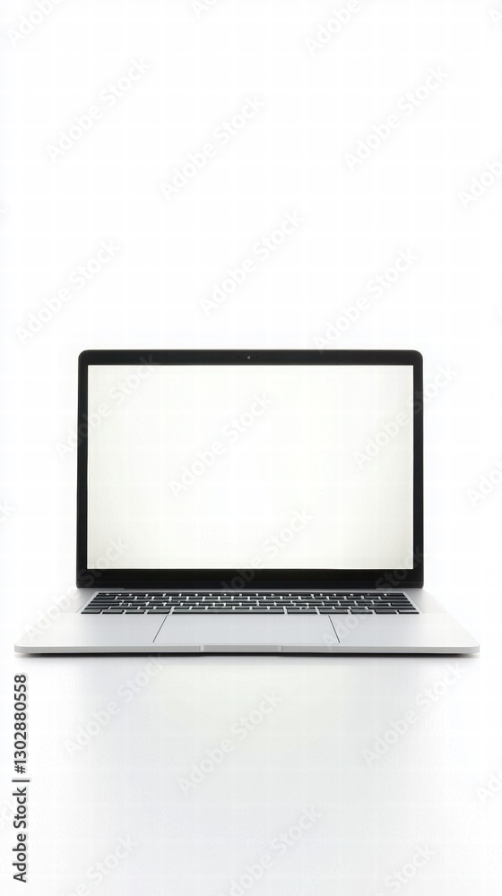Minimalist Silver Laptop with Blank Screen on White Background Minimalist Silver Laptop with Blank Screen on White Background