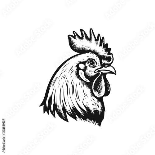 Retro engraving illustration of rooster head. Vector illustration