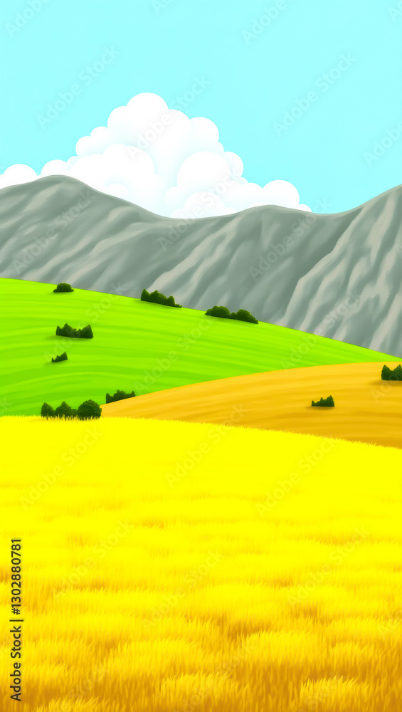 Fototapeta premium vibrant landscape with rolling green and yellow under a bright sky