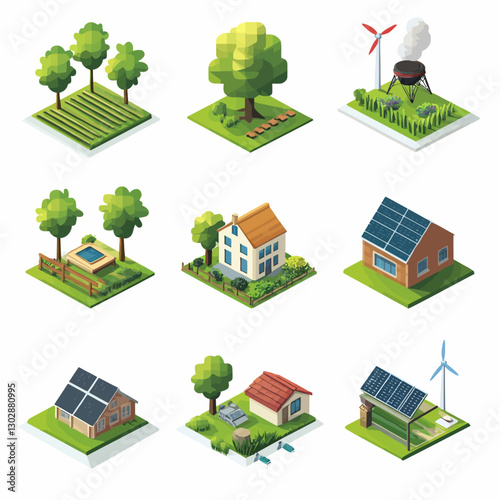 Sustainable Living Isometric Designs Featuring Eco-Friendly Home Concepts