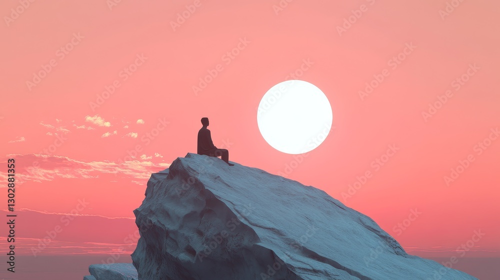 A man sits on a rock overlooking a large body of water A man sits on a rock overlooking a large body of water