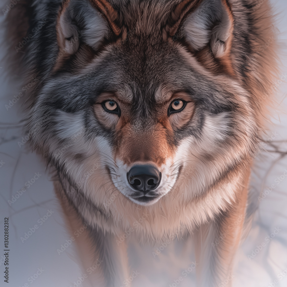 Obraz premium Water Color, Majestic wolf staring intently forest clearing wildlife photography natural habitat close-up predator's gaze