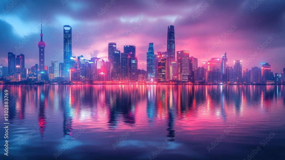 Shanghai Skyline's Night Reflection: A Vibrant Metropolis Shanghai Skyline's Night Reflection: A Vibrant Metropolis