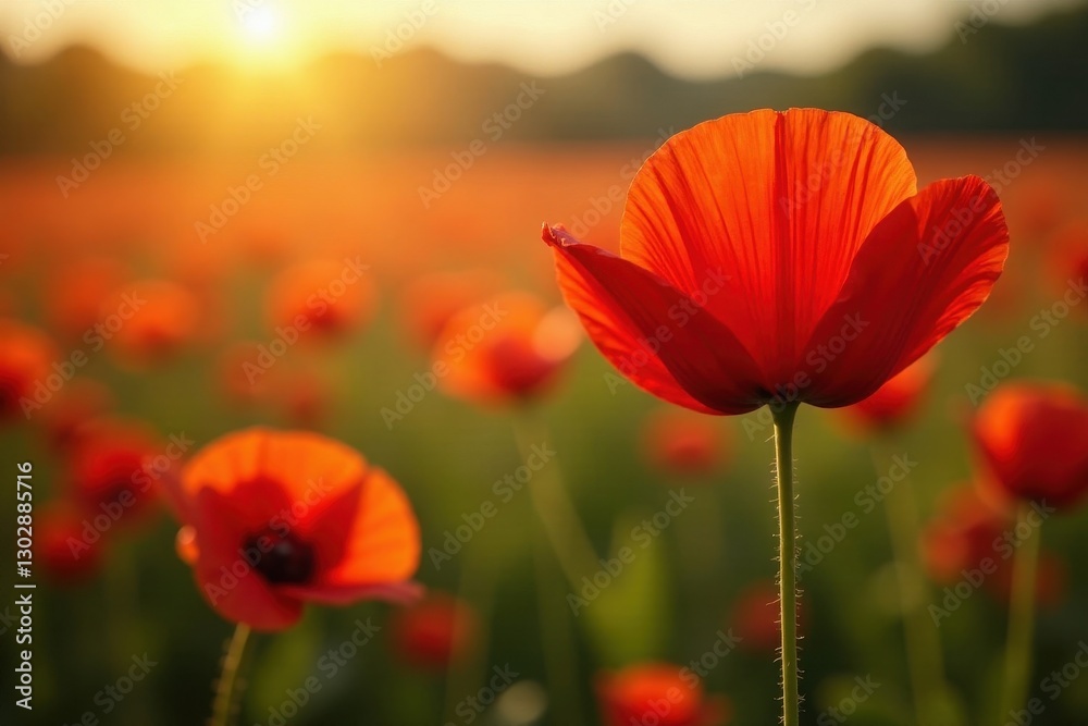 Deep red poppy, delicate silk texture, sunlit field, blossom, rustic, landscape Deep red poppy, delicate silk texture, sunlit field, blossom, rustic, landscape