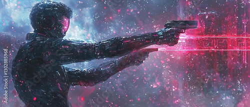 Futuristic Bounty Hunter with Laser Pistols in a Cyberpunk World Scenario