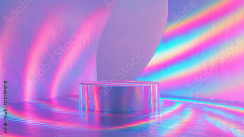 Enchanted gradient podium scene with vivid iridescent colors for art and design
