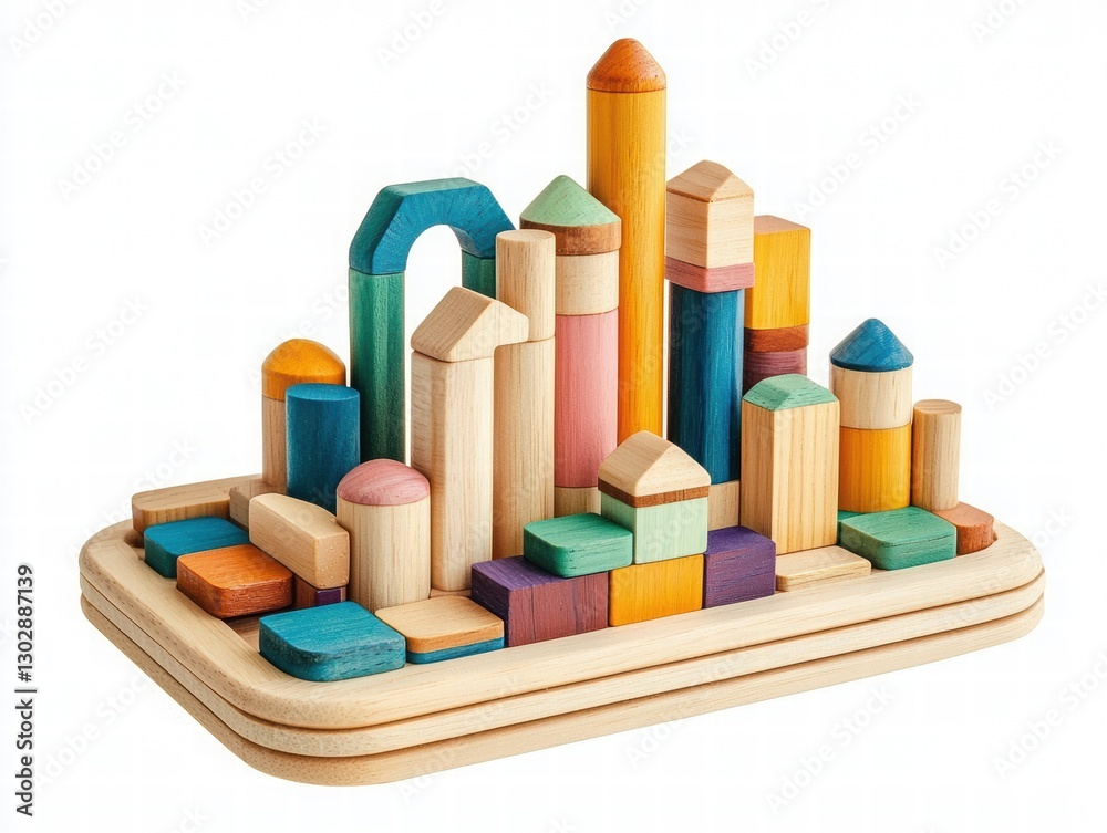 Fototapeta premium Colorful Wooden Building Blocks for Creative Play and Learning
