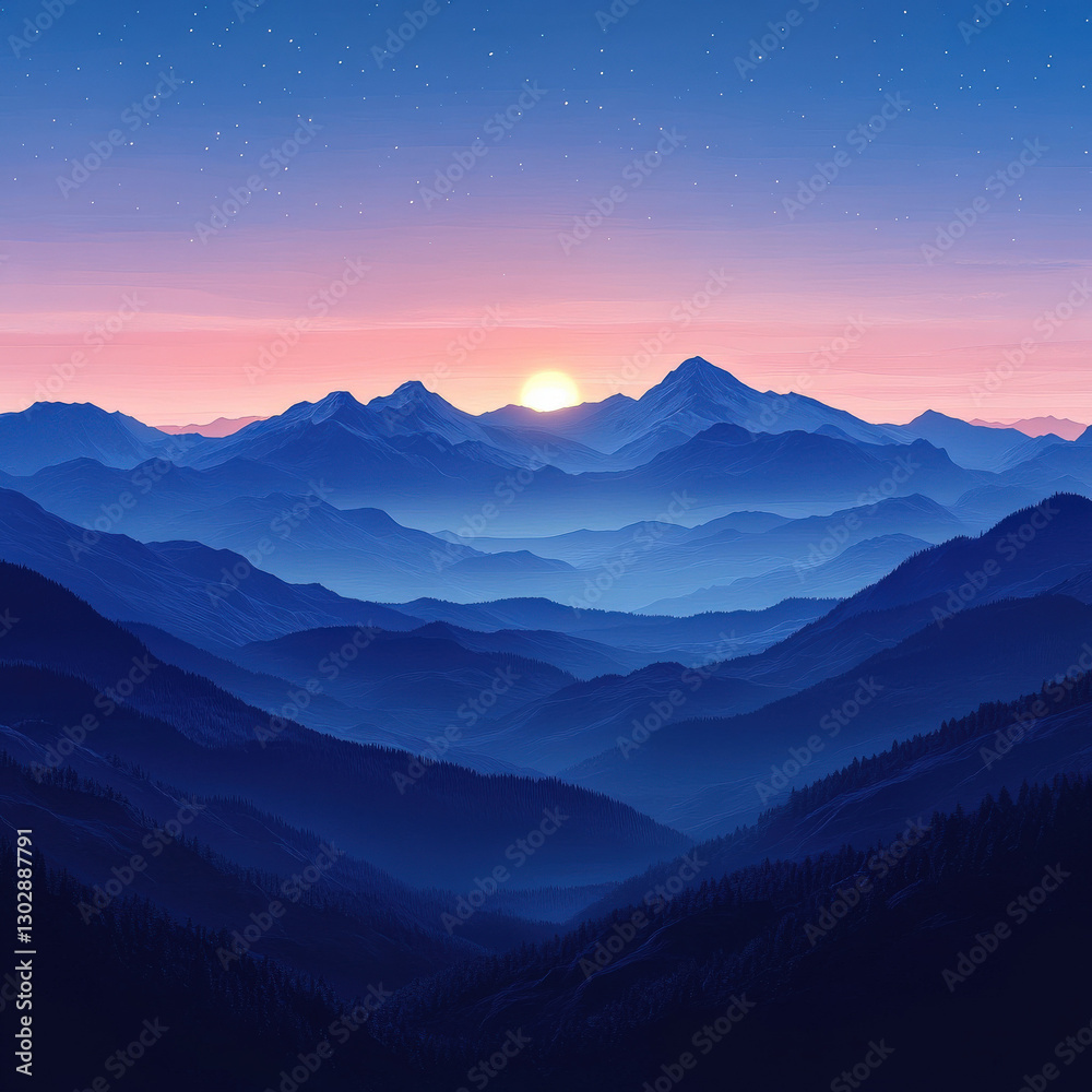 Fototapeta premium Sunrise over majestic mountain range nature landscape serene environment panoramic view tranquility and beauty