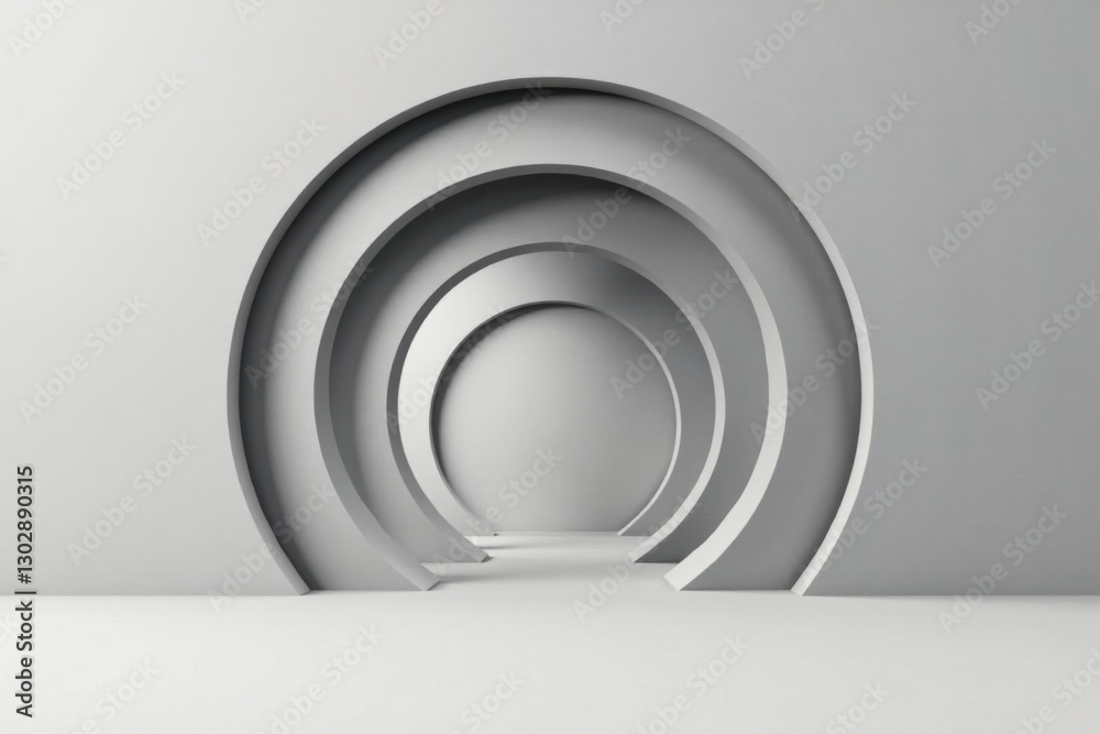 Obraz premium Abstract grayscale architectural composition featuring nested circular arches creating a visually compelling perspective