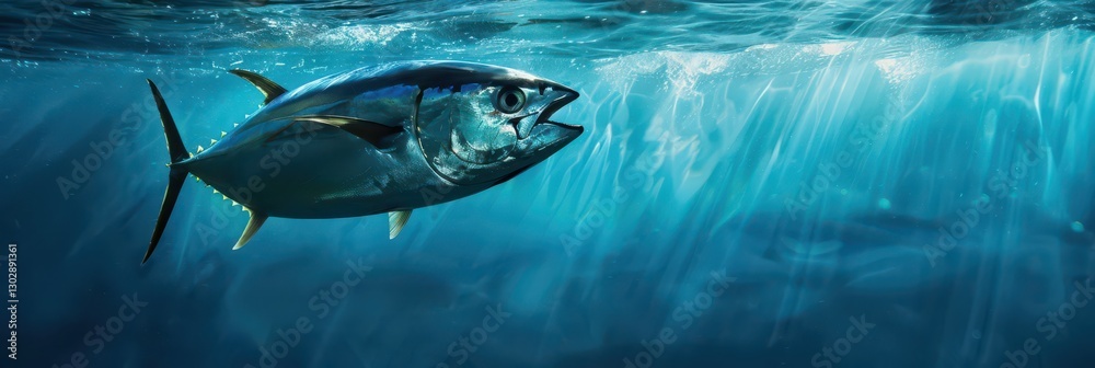 Fototapeta premium Celebrating world tuna day with majestic ocean wildlife and marine life conservation. Horizontal banner. Copy space