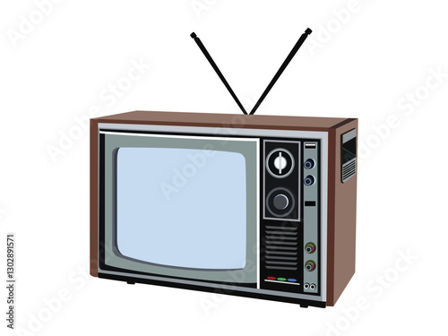 Vintage retro television with antenna - old classic tv set illustration on white background