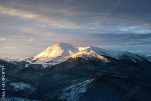 Winter mountain at sunset