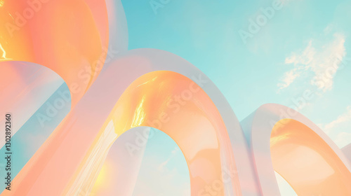 Abstract architectural background with colorful arches under a bright sky