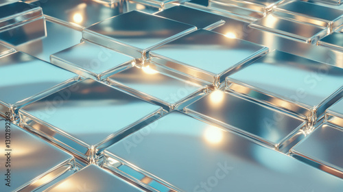 Abstract metallic reflections on geometric surfaces for modern design concepts
