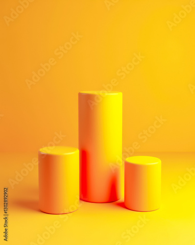 three yellow cylinders on yellow background