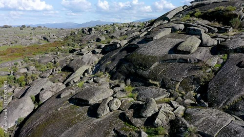 Aerial view of the rocky area of Villamayor's stone, which is a type of sandstone and clayey rock. It is used in the construction and decoration of facades due to its easy handling. 