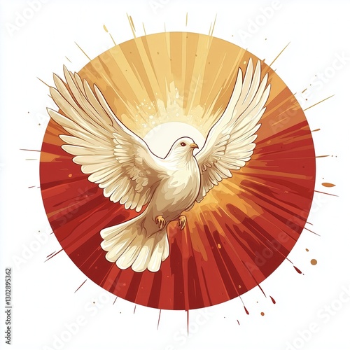 Vector Art Illustration: Pentecost Dove with Sunburst Background