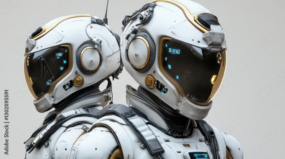 Futuristic Astronauts: A Digital Rendering of Two Advanced Space Suits Futuristic Astronauts: A Digital Rendering of Two Advanced Space Suits