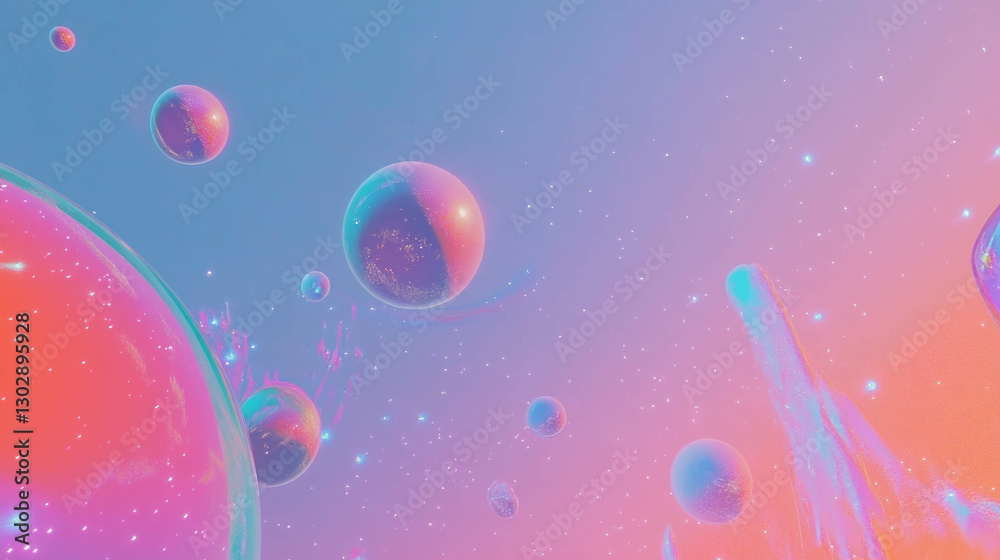Fototapeta premium Dreamy celestial background with abstract floating bodies for cosmic design