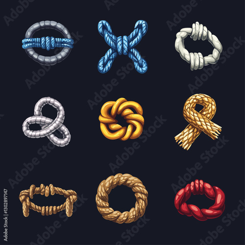 Artistic Collection of Decorative Knots in Various Colors and Textures