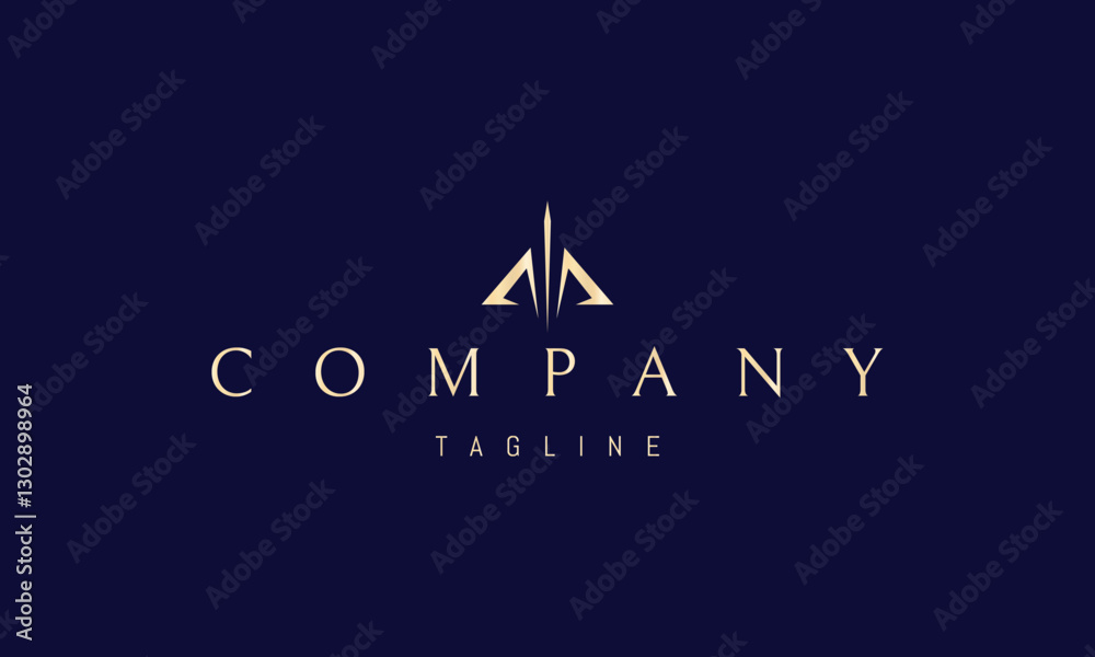 Vector golden logo with an abstract image of a bow and arrow in the form of the letter M. Vector golden logo with an abstract image of a bow and arrow in the form of the letter M.