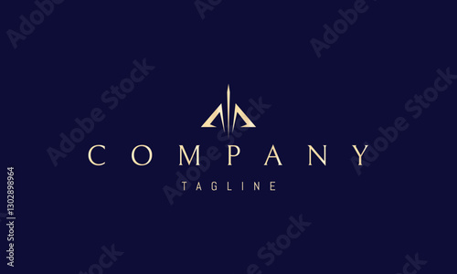 Vector golden logo with an abstract image of a bow and arrow in the form of the letter M.