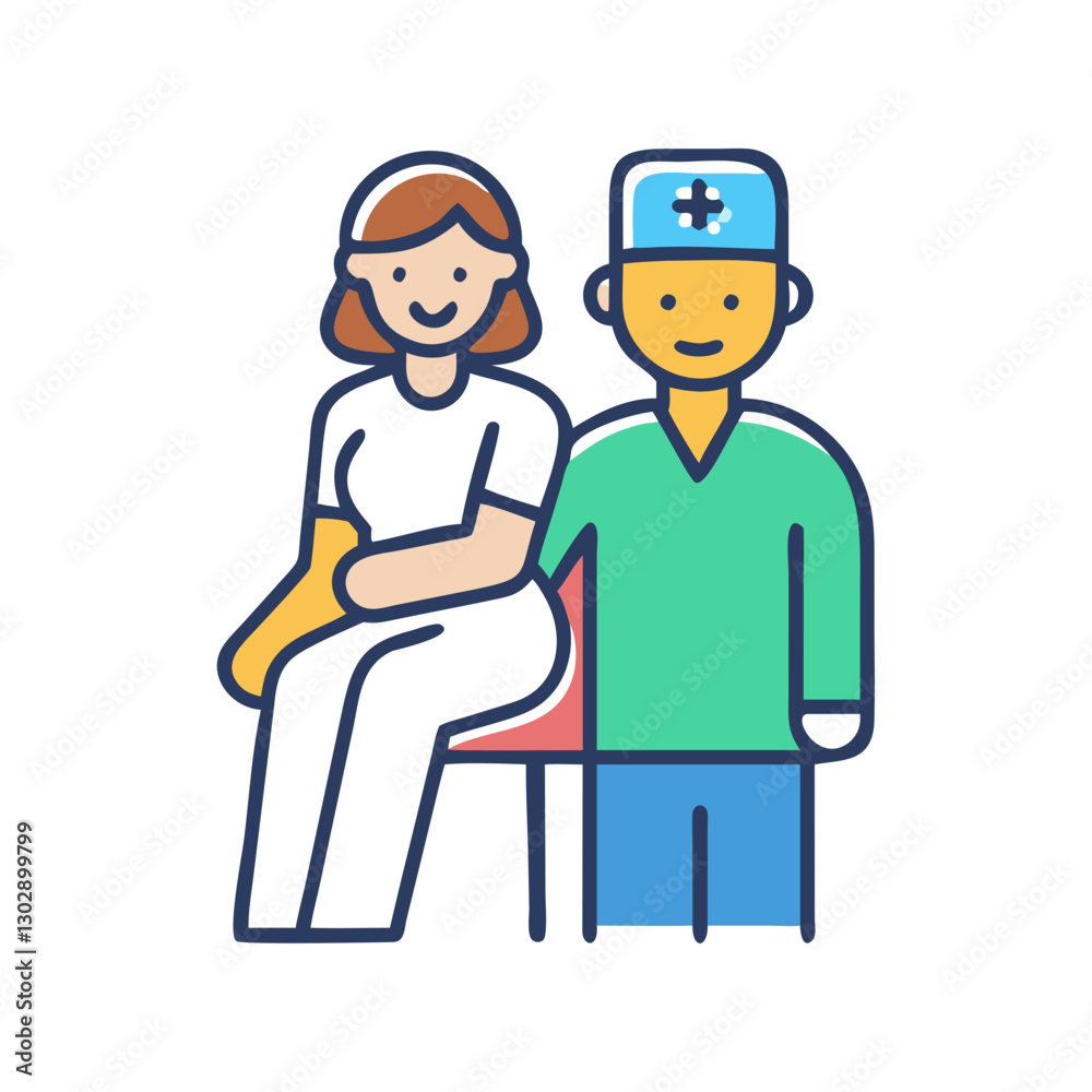 Friendly doctor with a warm smile standing next to a patient in a medical environment
Friendly doctor with a warm smile standing next to a patient in a medical environment