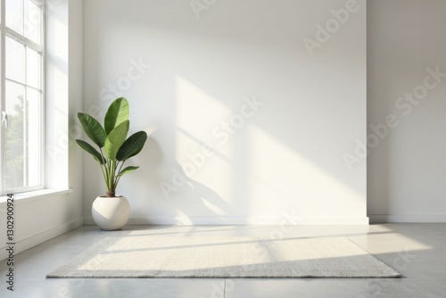 Serene Minimalist Room Interior Design with a Potted Plant and Soft Rug
