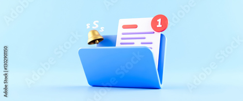 3d render of a light blue folder with a new document notification
