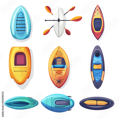 Colorful Kayak and Raft Set: Recreational Watercraft for Outdoor Adventure