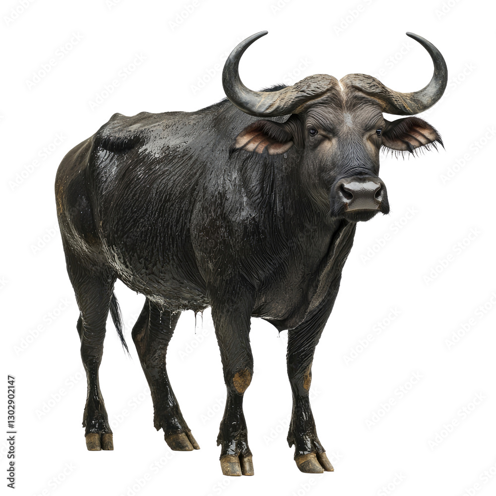 Close-Up Portrait of a Majestic Asian Water Buffalo Against Solid White Background Close-Up Portrait of a Majestic Asian Water Buffalo Against Solid White Background