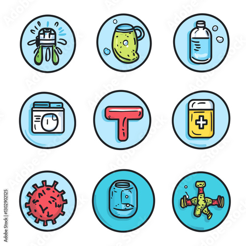Covid-19 Prevention Doodle Icons: Sanitation, Hygiene, and Personal Care