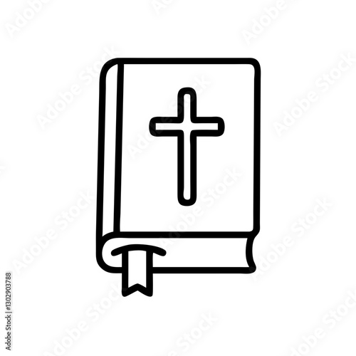 Bible icon with a cross, simple, black outline, Easter symbol of faith