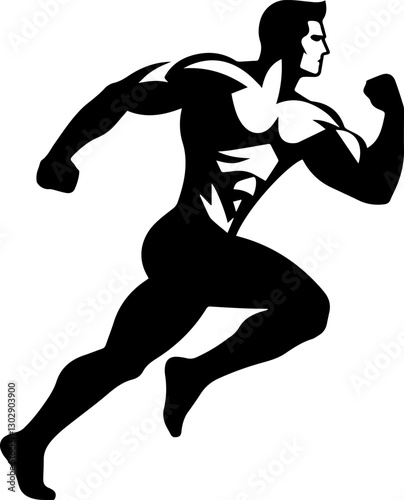 Black and white runner logo on a white background.