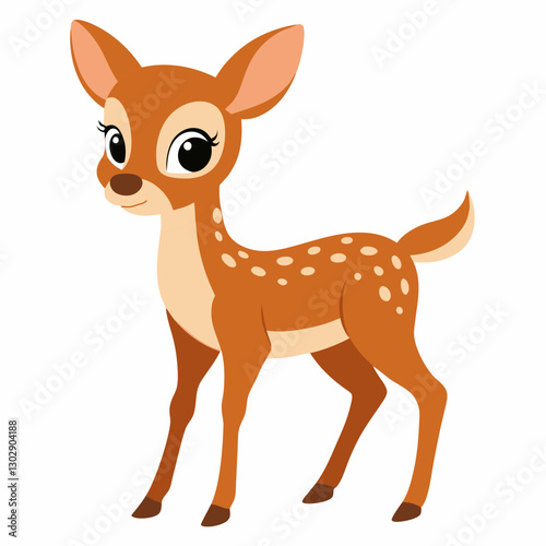 Cartoon bambi fawn.Cute animal baby deer.Side view. Suitable for children's books, sticker, mascot, logo.Vector illustration on white background 