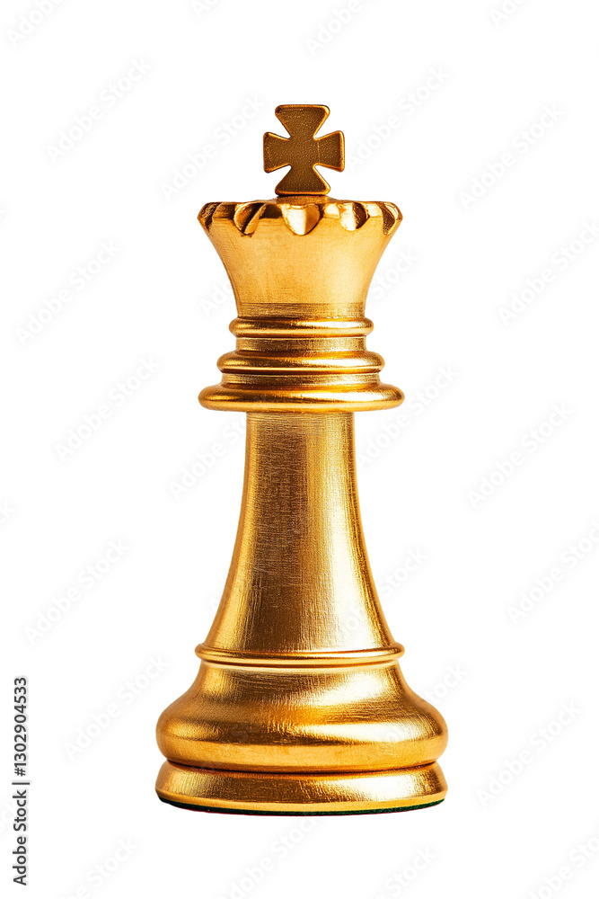 Golden chess queen piece, transparent background PNG format, perfect for game design and strategy use, exquisite style, beautifully presented.