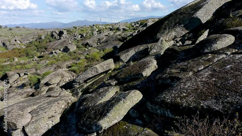 Aerial view of the rocky area of Villamayor's stone, which is a type of sandstone and clayey rock. It is used in the construction and decoration of facades due to its easy handling. 