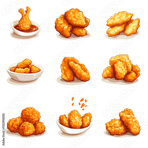 Crispy Fried Chicken Collection, Illustration of Delicious Snack Assortment photo