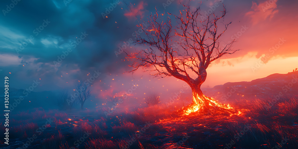 Tree Engulfed in Flames as Raging Forest Fire Threatens City and Vehicles Tree Engulfed in Flames as Raging Forest Fire Threatens City and Vehicles