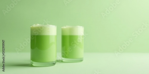 Wallpaper Mural Refreshing Green Beverage in Glassware on a Pale Green Background Torontodigital.ca