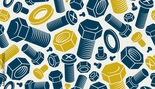 Bolts and nuts seamless background, repair and maintenance workshop tiling wallpaper, mechanic technics service endless pattern, elements easy to use separately.