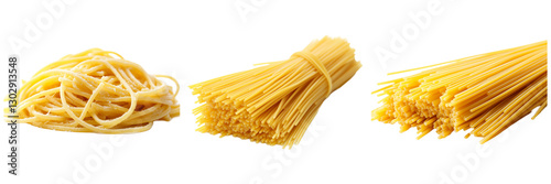 Pasta Noodles Food Photography Different Shapes and Sizes of Italian Spaghetti on Transparent Background photo