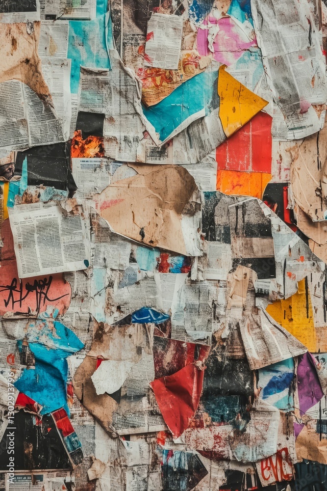 Fototapeta premium Torn posters aged colorful textured interesting background.