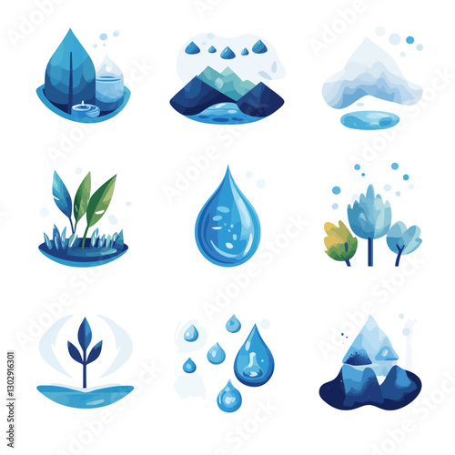 Water conservation icons showcasing the beauty and importance of water