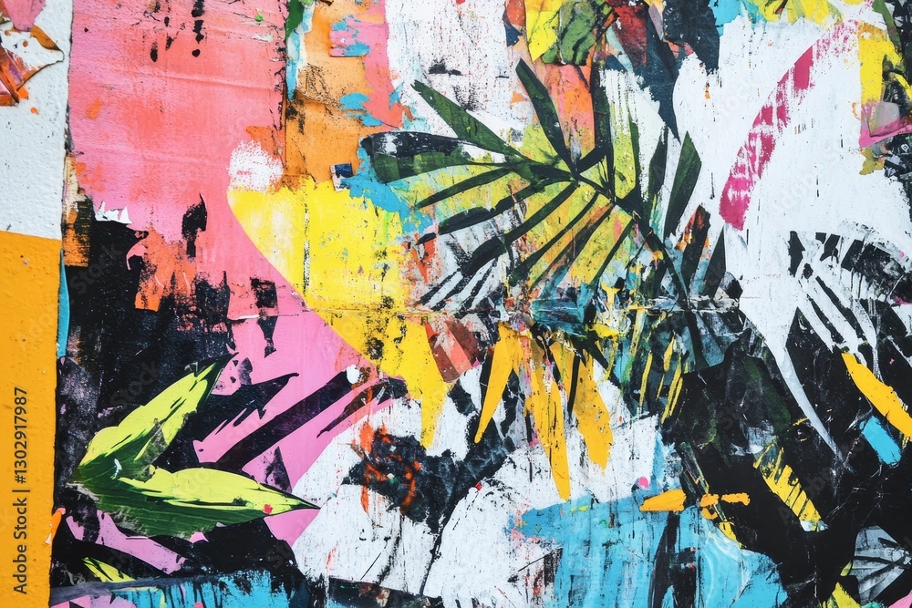 Fototapeta premium Colorful abstract painted canvas featuring layered vibrant art.