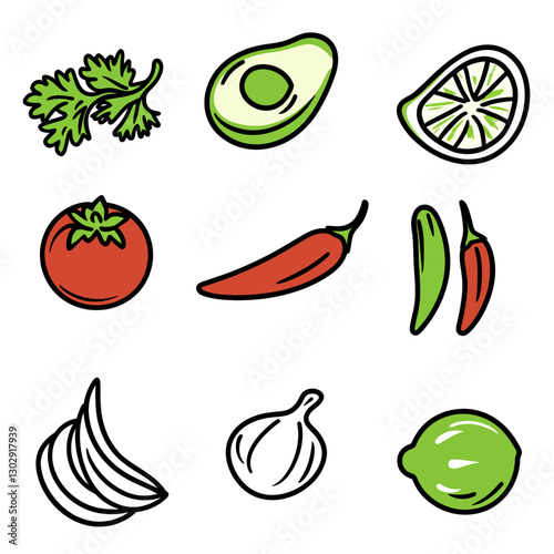 Fresh Salsa Ingredients: Avocado, Tomato, Lime, Chili, Onion, Cilantro