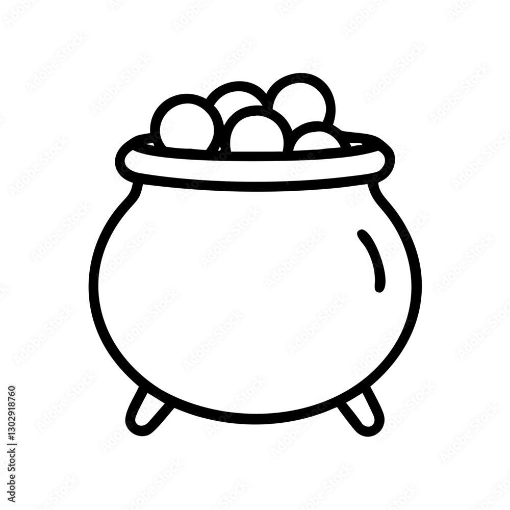 Leprechaun pot of gold icon, simple, black outline, Saint Patrick's Day treasure symbol Leprechaun pot of gold icon, simple, black outline, Saint Patrick's Day treasure symbol