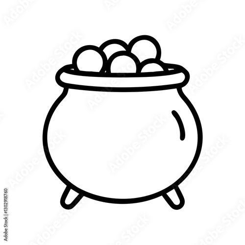 Leprechaun pot of gold icon, simple, black outline, Saint Patrick's Day treasure symbol